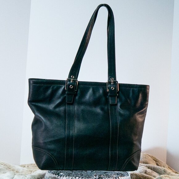 Y2K Vintage Coach Black Hampton Glove-tanned Leather Tote/Shoulder Bag Purse EUC - Picture 5 of 6